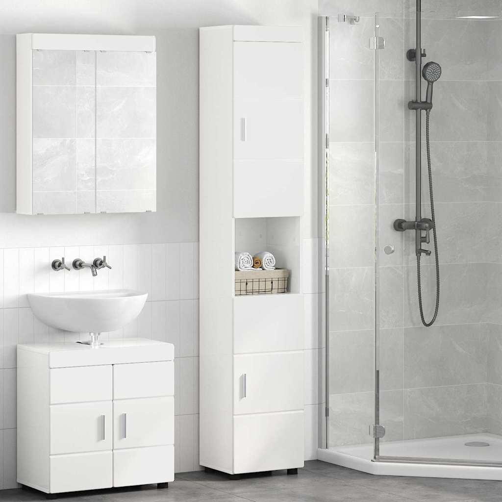 Badezimmer Schrank mit Tür Hochglanz-Weiß 37 x 31,5 x 203 cm