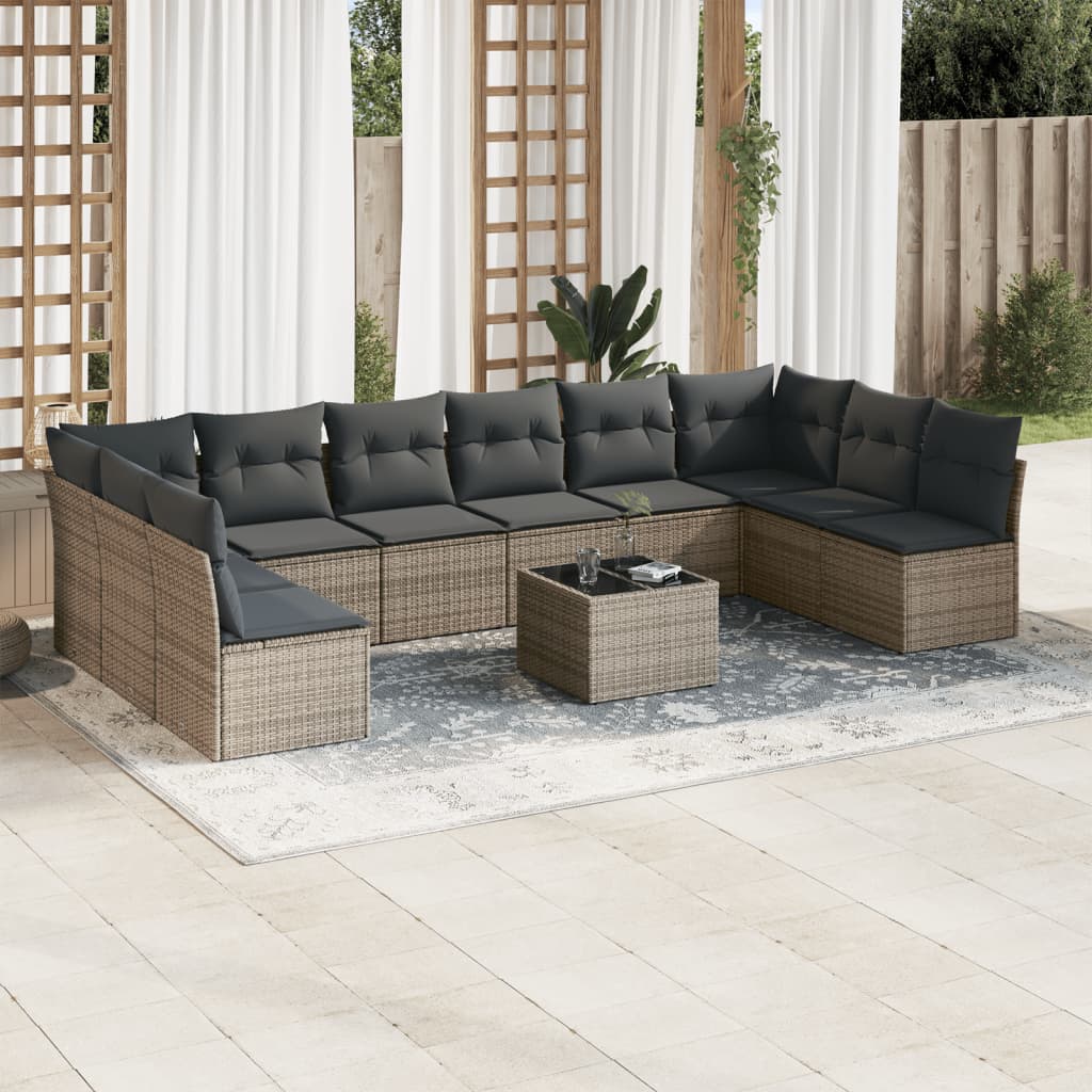 11-tlg. Garten-Sofagarnitur mit Kissen Grau Poly Rattan 11-tlg. Garten-Sofagarnitur mit Kissen Grau Poly Rattan
