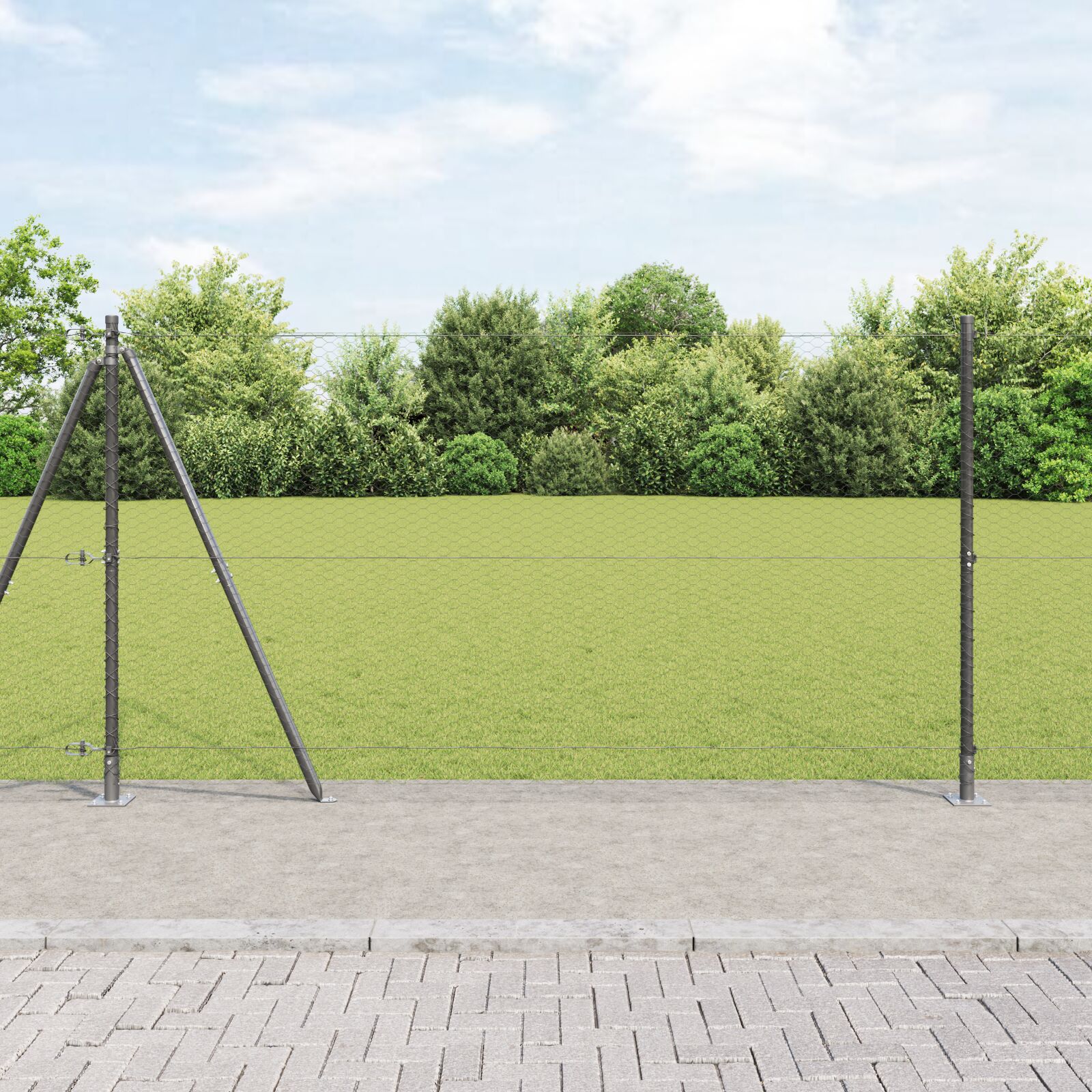 Zaun Set Set aus 2 Grau Pulverbeschichteter Stahl 25 x 1,2 m