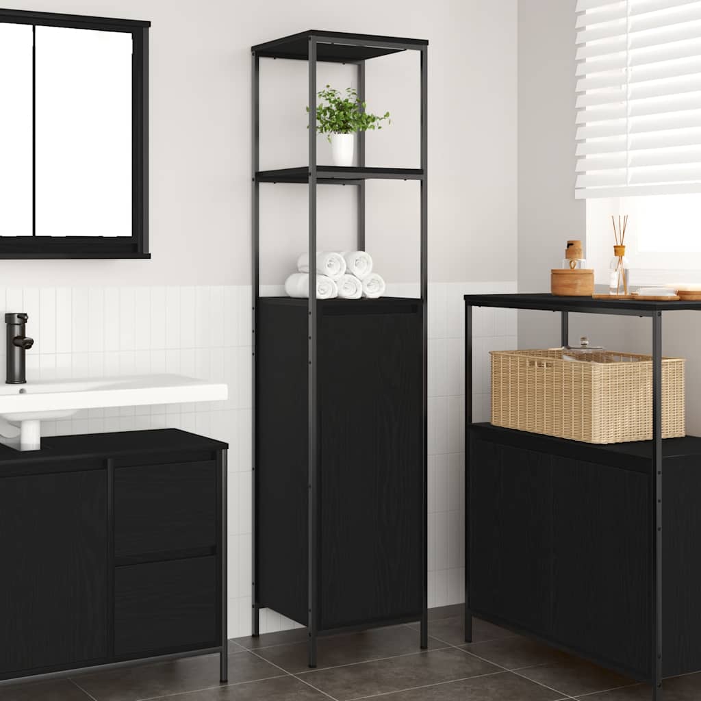 Badschrank mit Regalen Schwarz Eichen-Optik 36x35x165 cm