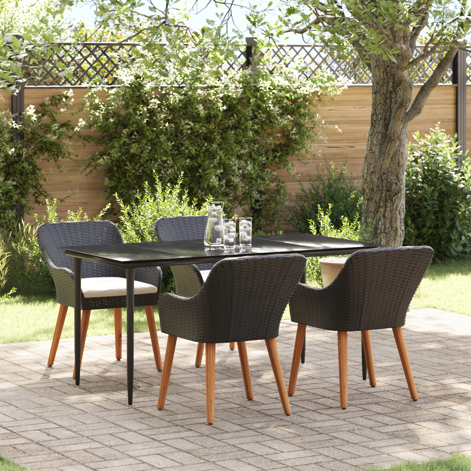 5-Teiliges Garten-Dining-Set Schwarz Poly-Rattan 5-Teiliges Garten-Dining-Set Schwarz Poly-Rattan
