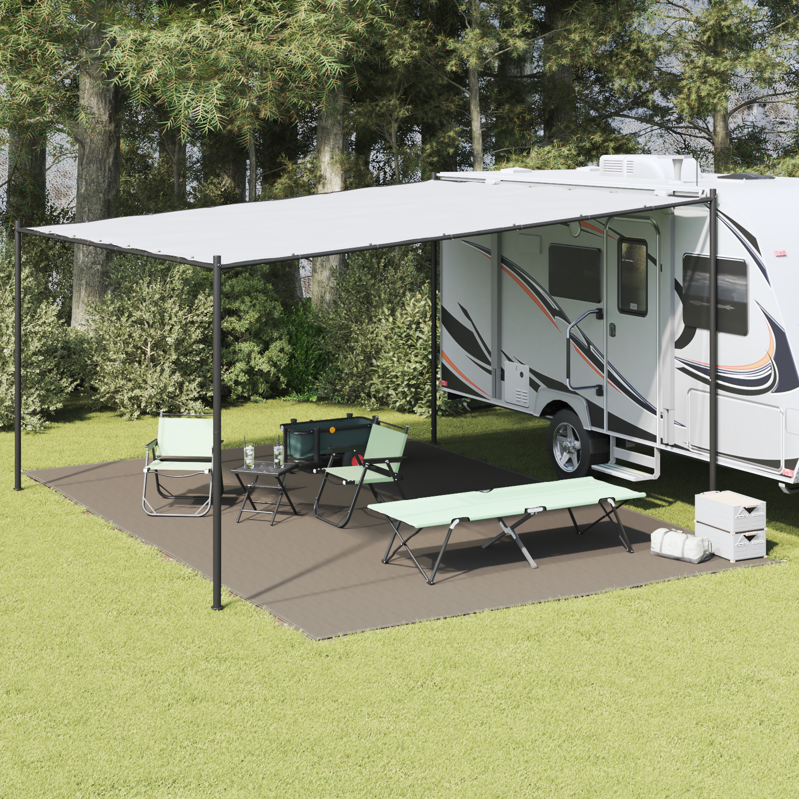 Zeltabdeckblatt Hellgrau Polyester 400 x 600 cm Tragbar Zeltabdeckblatt Hellgrau Polyester 400 x 600 cm Tragbar