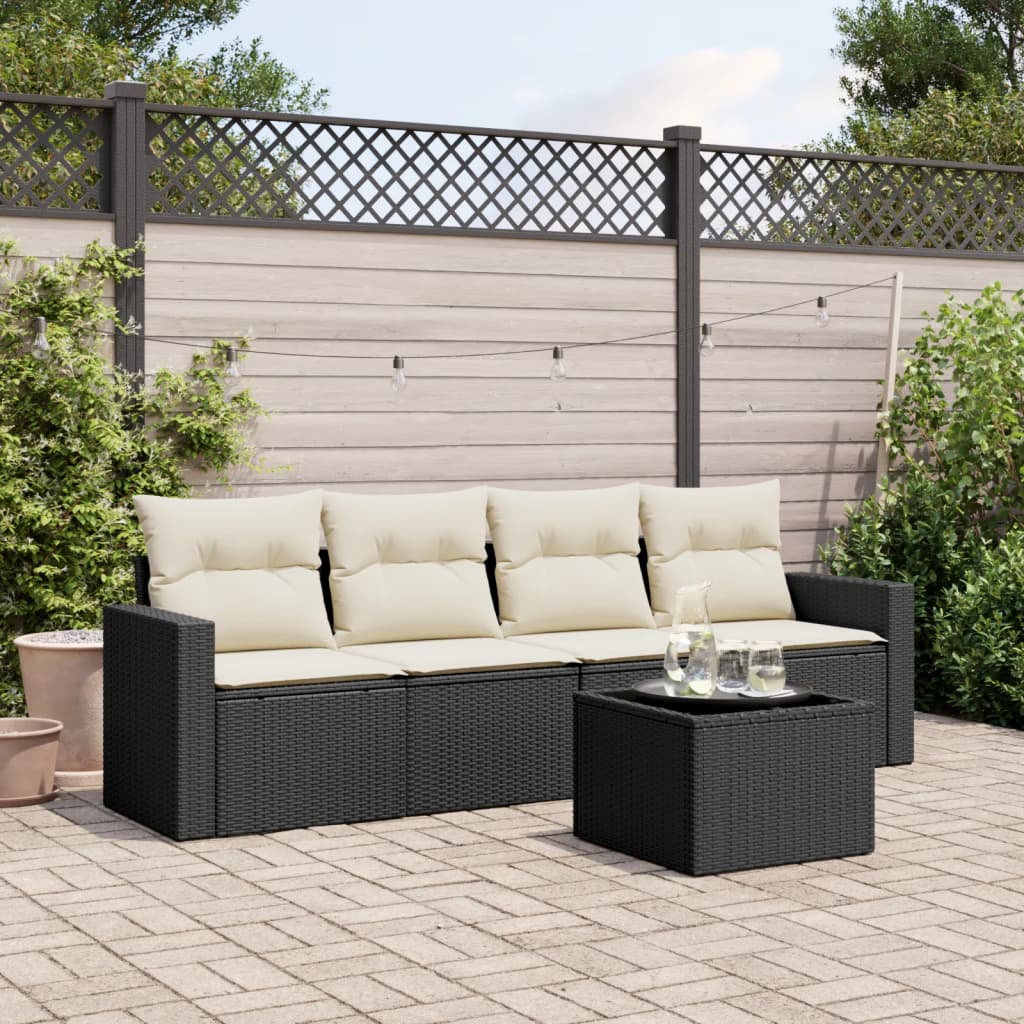 5-tlg. Garten-Sofagarnitur mit Kissen Schwarz Poly Rattan 5-tlg. Garten-Sofagarnitur mit Kissen Schwarz Poly Rattan