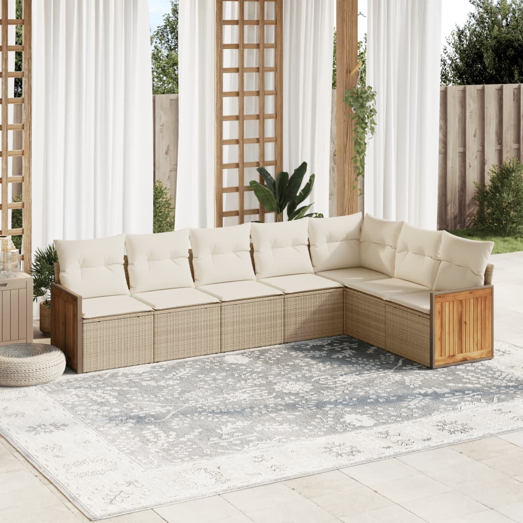 7-tlg. Garten-Sofagarnitur mit Kissen Beige Poly Rattan 7-tlg. Garten-Sofagarnitur mit Kissen Beige Poly Rattan