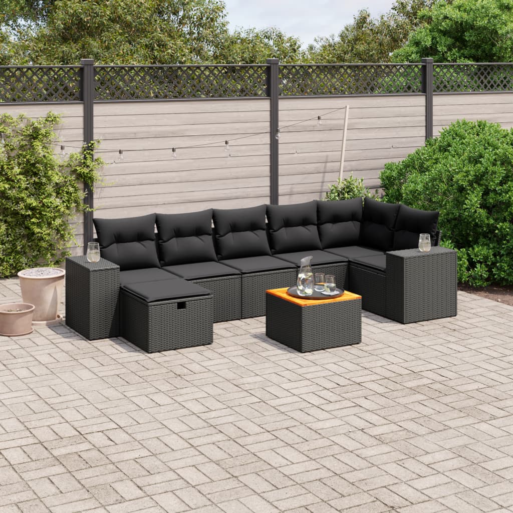 8-tlg. Garten-Sofagarnitur mit Kissen Schwarz Poly Rattan 8-tlg. Garten-Sofagarnitur mit Kissen Schwarz Poly Rattan