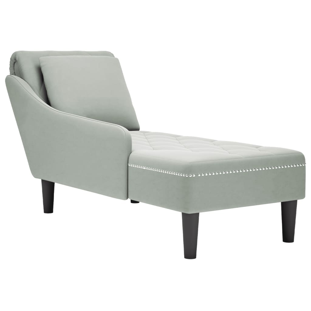 Chaiselongue mit Kissen und Rechter Armlehne Hellgrau Samt Chaiselongue mit Kissen und Rechter Armlehne Hellgrau Samt
