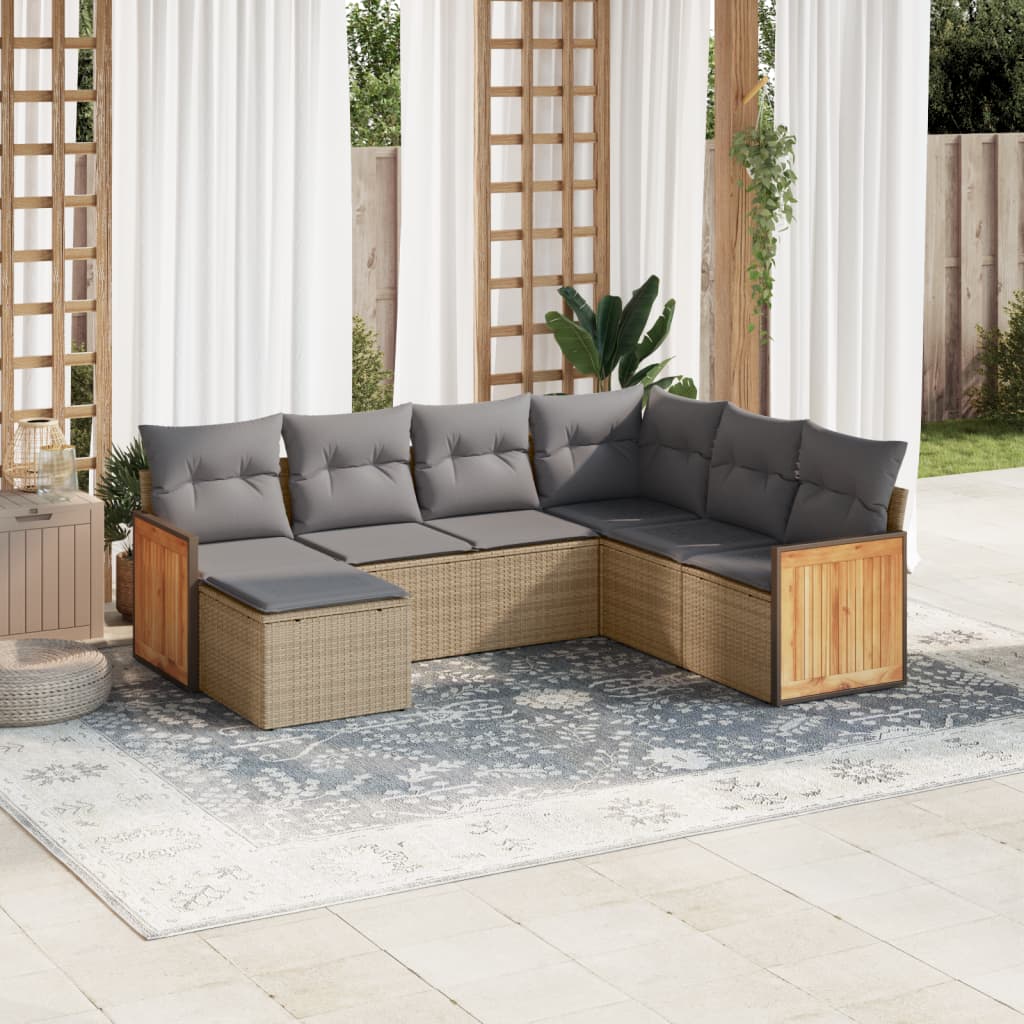 7-tlg. Garten-Sofagarnitur mit Kissen Beige Poly Rattan 7-tlg. Garten-Sofagarnitur mit Kissen Beige Poly Rattan
