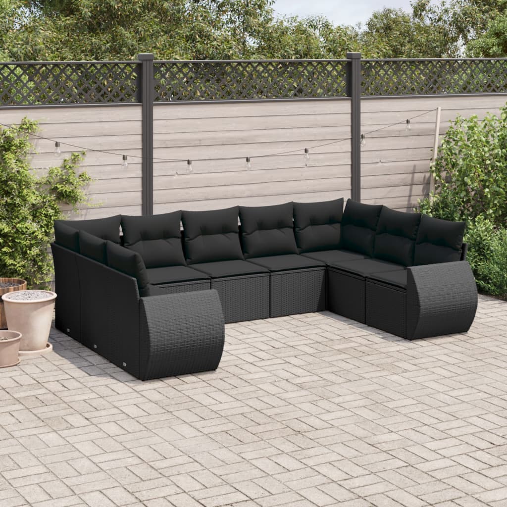 9-tlg. Garten-Sofagarnitur mit Kissen Schwarz Poly Rattan 9-tlg. Garten-Sofagarnitur mit Kissen Schwarz Poly Rattan