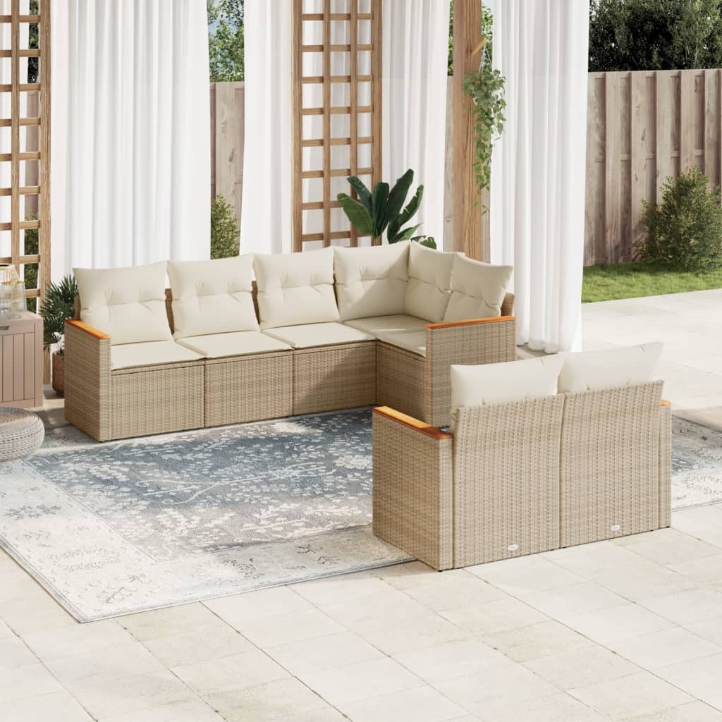 7-tlg. Garten-Sofagarnitur mit Kissen Beige Poly Rattan 7-tlg. Garten-Sofagarnitur mit Kissen Beige Poly Rattan