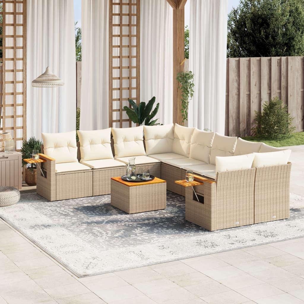 9-tlg. Garten-Sofagarnitur mit Kissen Beige Poly Rattan 9-tlg. Garten-Sofagarnitur mit Kissen Beige Poly Rattan