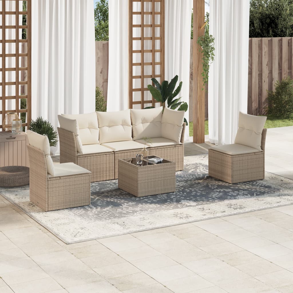 6-tlg. Garten-Sofagarnitur mit Kissen Beige Poly Rattan 6-tlg. Garten-Sofagarnitur mit Kissen Beige Poly Rattan