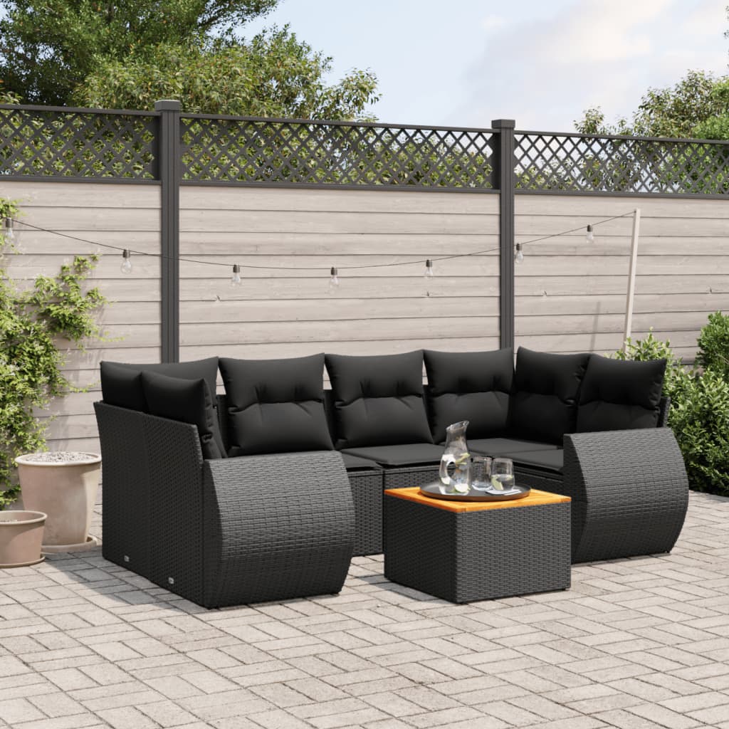 7-tlg. Garten-Sofagarnitur mit Kissen Schwarz Poly Rattan 7-tlg. Garten-Sofagarnitur mit Kissen Schwarz Poly Rattan