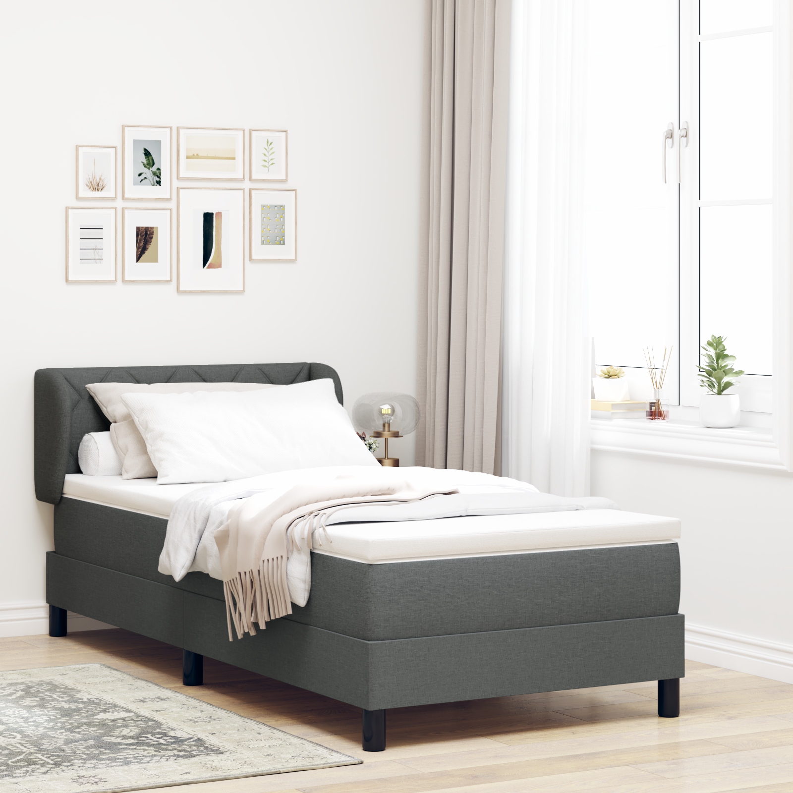 Boxspringbett mit Matratze Dunkelgrau 90x190 cm Stoff