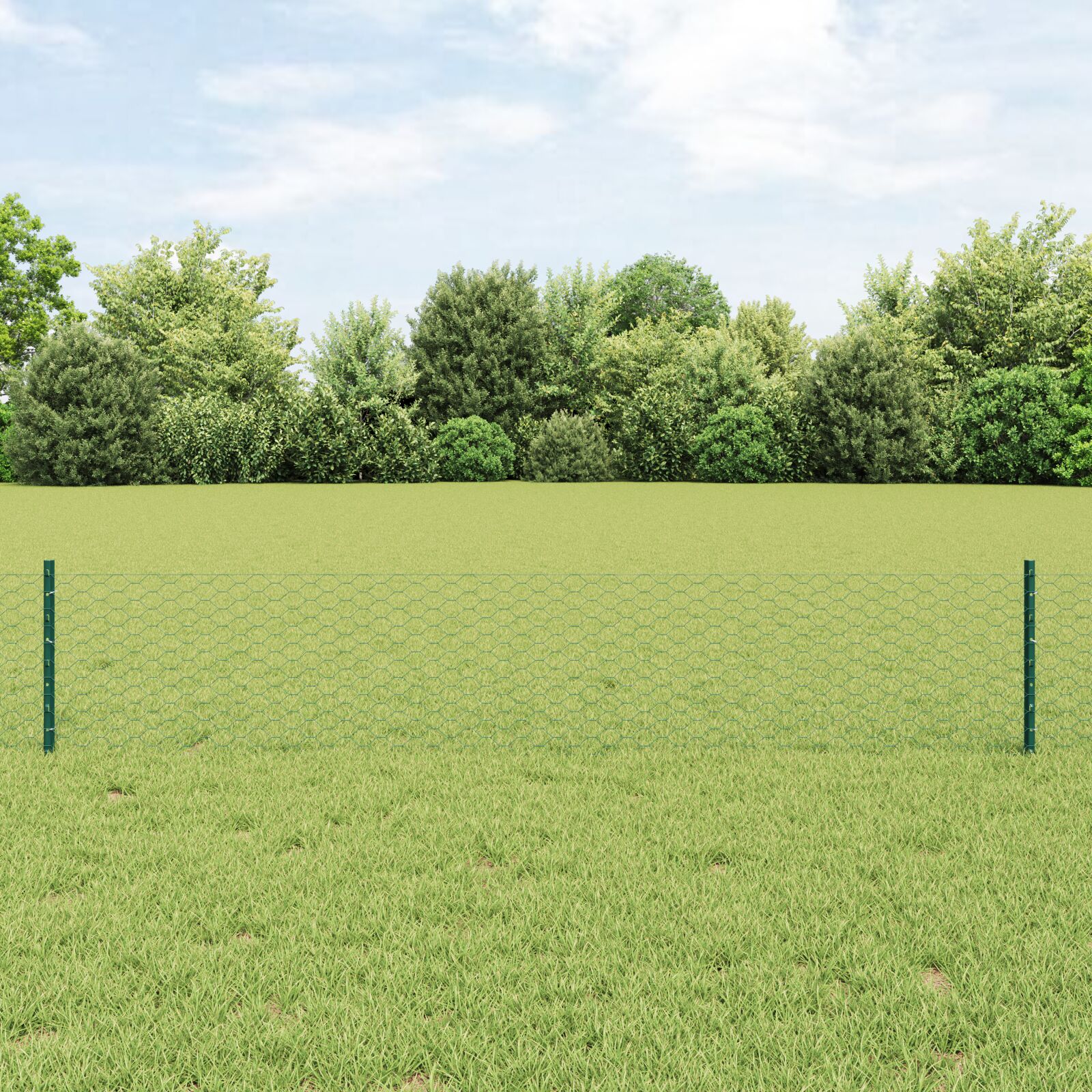 Zaunpfosten 11 Stück U-Profil Grün 40 cm Stahl, Sechseckzaun Grün 0.4x25 m Stahl