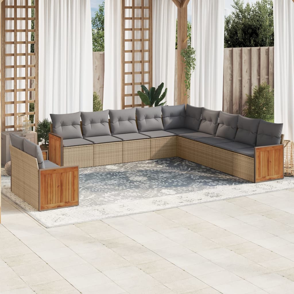 11-tlg. Garten-Sofagarnitur mit Kissen Beige Poly Rattan 11-tlg. Garten-Sofagarnitur mit Kissen Beige Poly Rattan