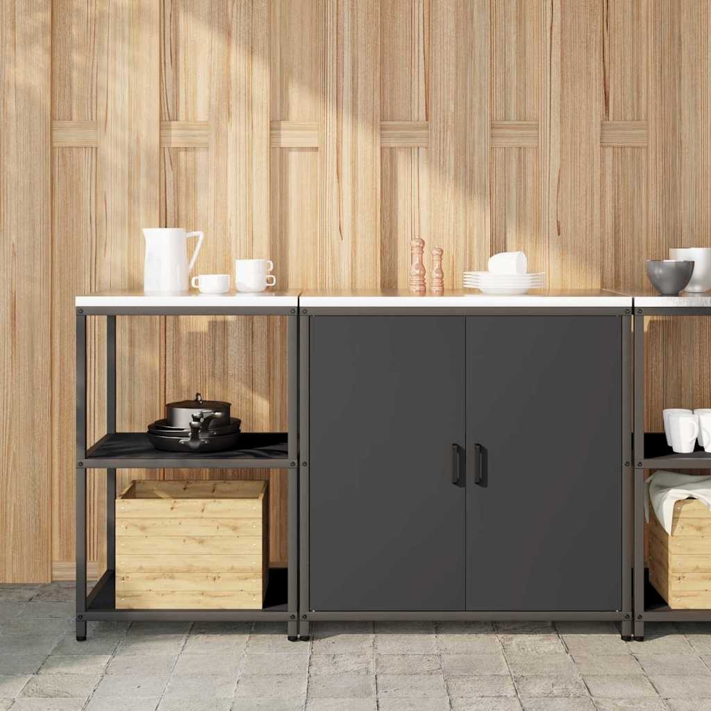 Küchenlager-Set mit Regal mit Speicher mit Tür Verstellbar 2 pcs Schwarz 150 x 50 x 92 cm