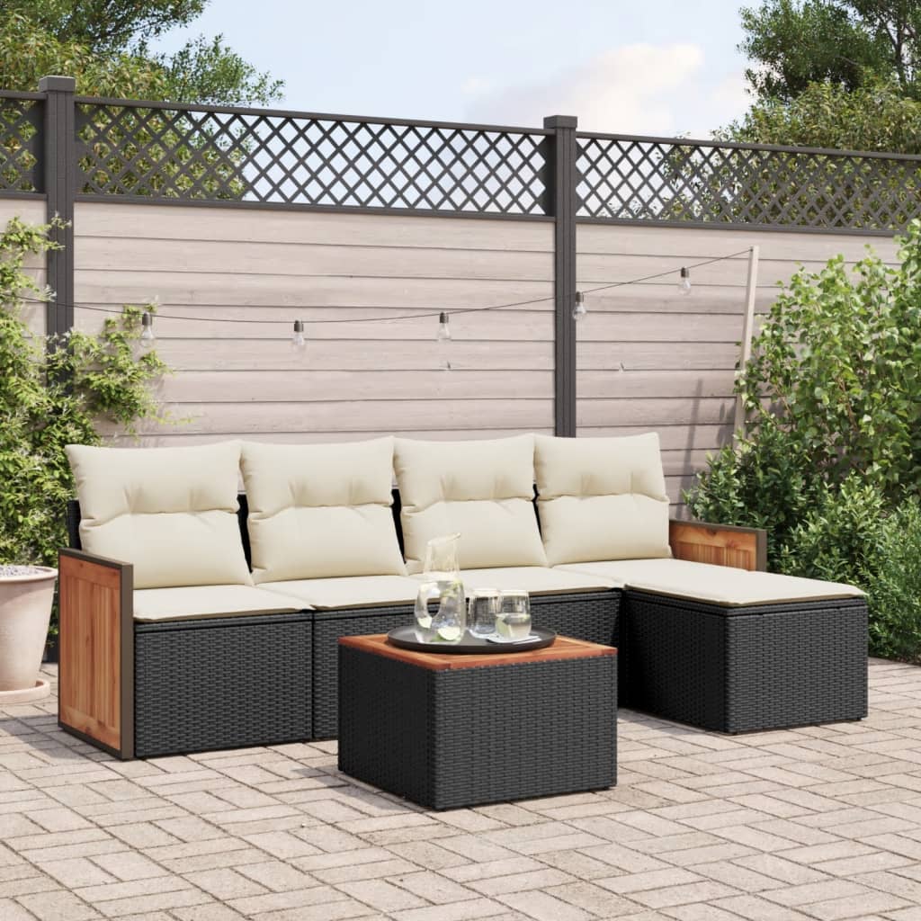 6-tlg. Garten-Sofagarnitur mit Kissen Schwarz Poly Rattan 6-tlg. Garten-Sofagarnitur mit Kissen Schwarz Poly Rattan