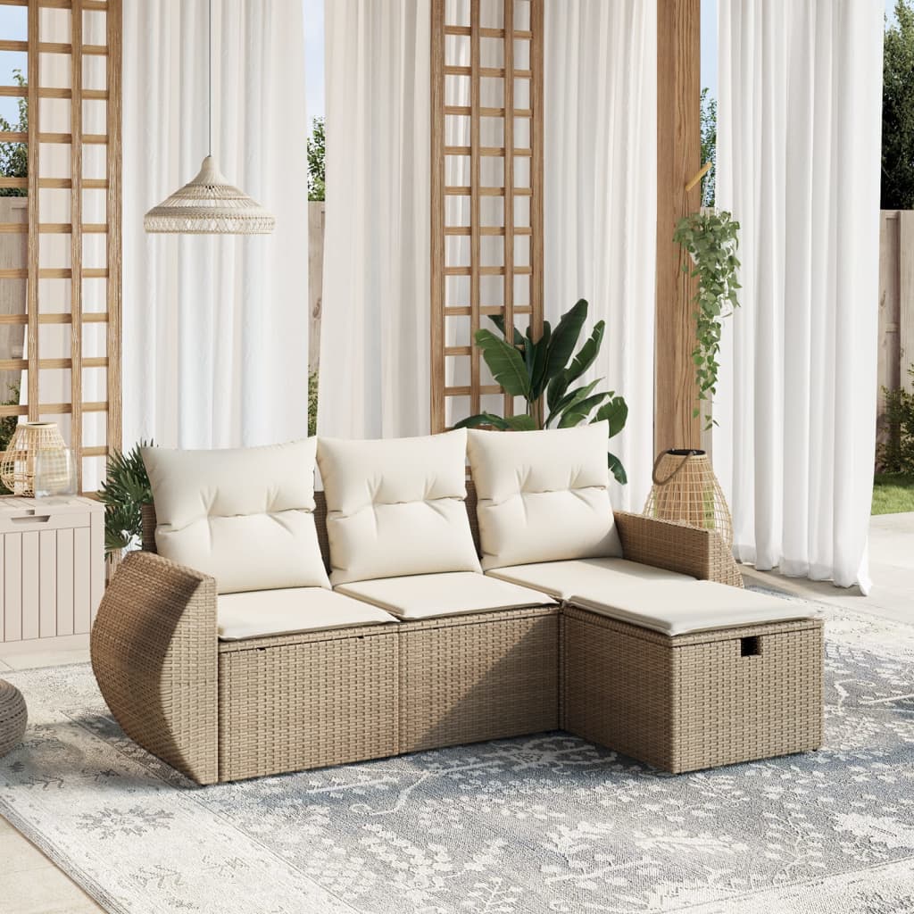 4-tlg. Garten-Sofagarnitur mit Kissen Beige Poly Rattan 4-tlg. Garten-Sofagarnitur mit Kissen Beige Poly Rattan