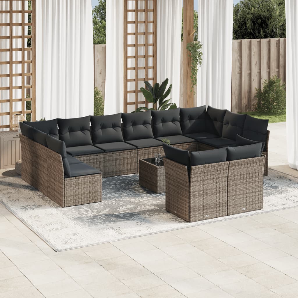 13-tlg. Garten-Sofagarnitur mit Kissen Grau Poly Rattan 13-tlg. Garten-Sofagarnitur mit Kissen Grau Poly Rattan