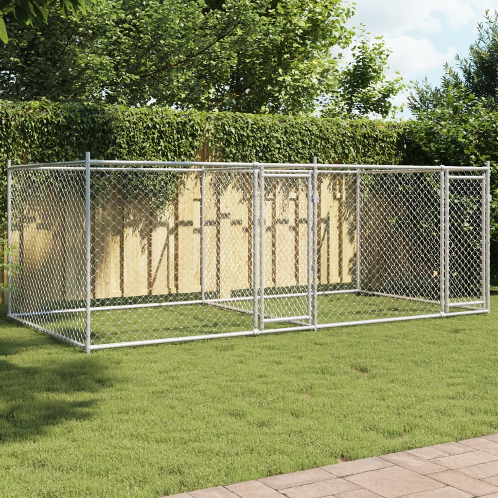 Hundezwinger mit Türen Grau 4x2x1,5 m Verzinkter Stahl Hundezwinger mit Türen Grau 4x2x1,5 m Verzinkter Stahl