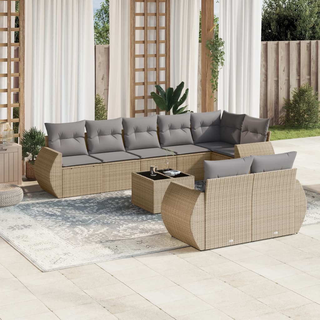 9-tlg. Garten-Sofagarnitur mit Kissen Beige Poly Rattan 9-tlg. Garten-Sofagarnitur mit Kissen Beige Poly Rattan