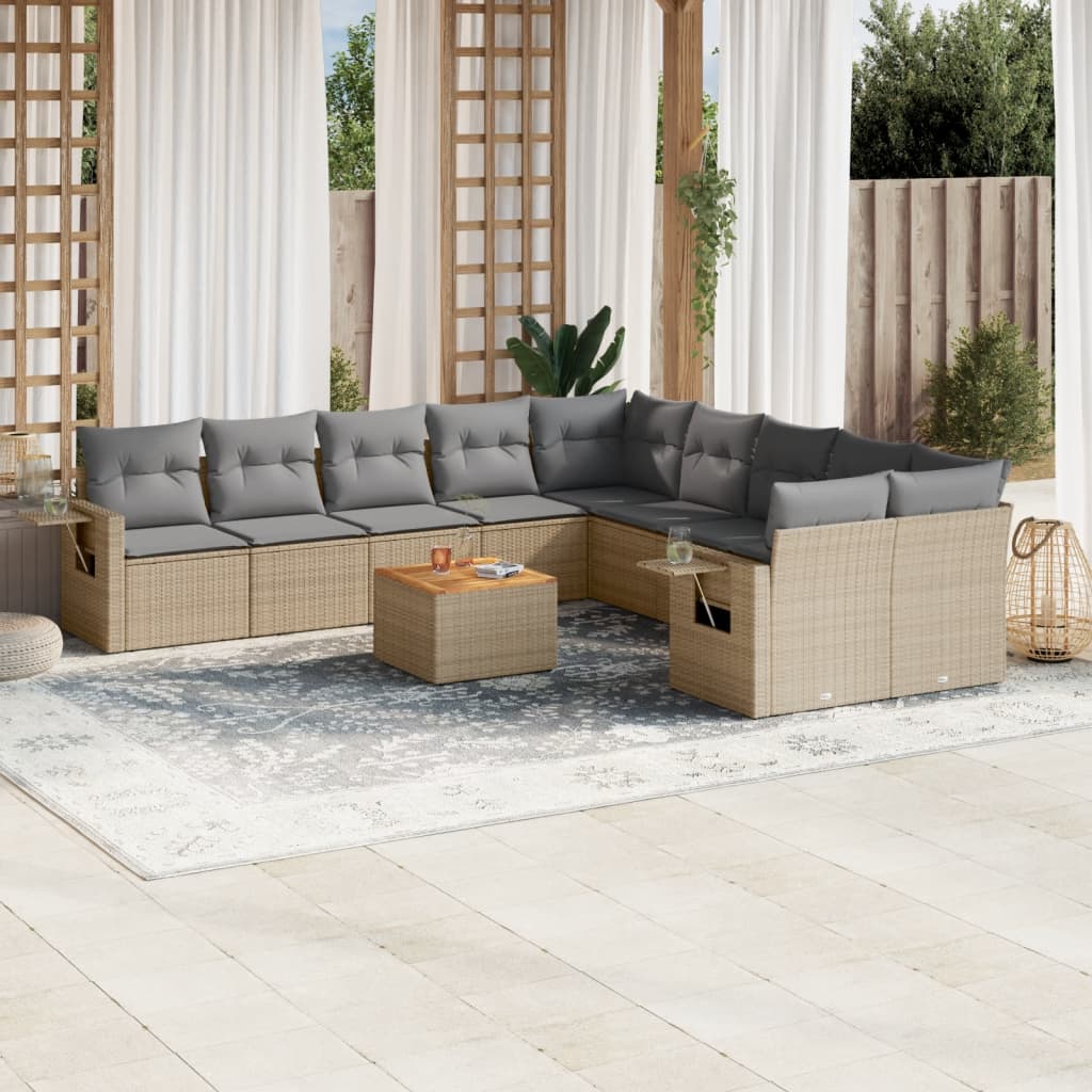 11-tlg. Garten-Sofagarnitur mit Kissen Beige Poly Rattan 11-tlg. Garten-Sofagarnitur mit Kissen Beige Poly Rattan