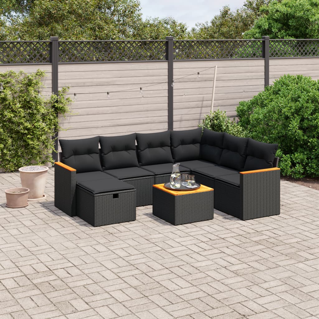 8-tlg. Garten-Sofagarnitur mit Kissen Schwarz Poly Rattan 8-tlg. Garten-Sofagarnitur mit Kissen Schwarz Poly Rattan