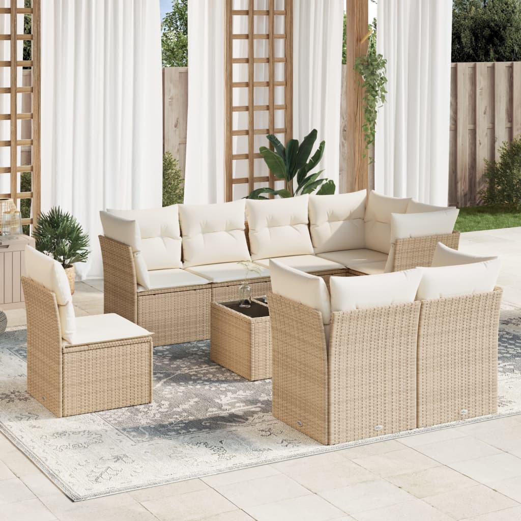 9-tlg. Garten-Sofagarnitur mit Kissen Beige Poly Rattan 9-tlg. Garten-Sofagarnitur mit Kissen Beige Poly Rattan