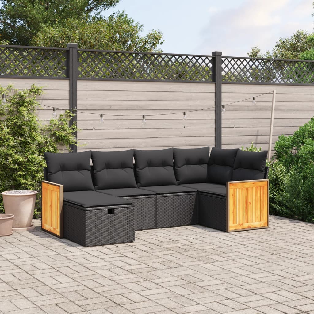 6-tlg. Garten-Sofagarnitur mit Kissen Schwarz Poly Rattan 6-tlg. Garten-Sofagarnitur mit Kissen Schwarz Poly Rattan