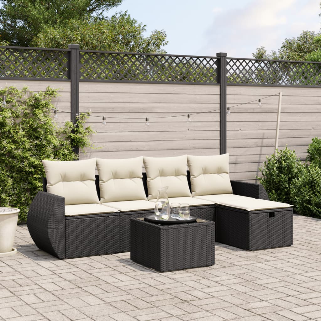 6-tlg. Garten-Sofagarnitur mit Kissen Schwarz Poly Rattan 6-tlg. Garten-Sofagarnitur mit Kissen Schwarz Poly Rattan