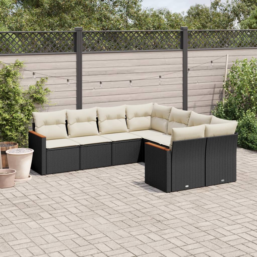 8-tlg. Garten-Sofagarnitur mit Kissen Schwarz Poly Rattan 8-tlg. Garten-Sofagarnitur mit Kissen Schwarz Poly Rattan