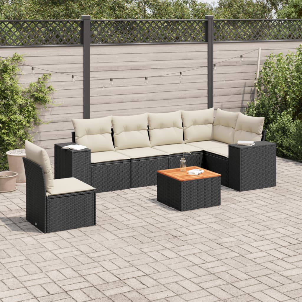 7-tlg. Garten-Sofagarnitur mit Kissen Schwarz Poly Rattan 7-tlg. Garten-Sofagarnitur mit Kissen Schwarz Poly Rattan