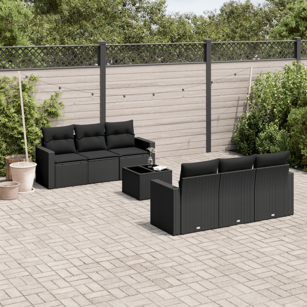 7-tlg. Garten-Sofagarnitur mit Kissen Schwarz Poly Rattan 7-tlg. Garten-Sofagarnitur mit Kissen Schwarz Poly Rattan