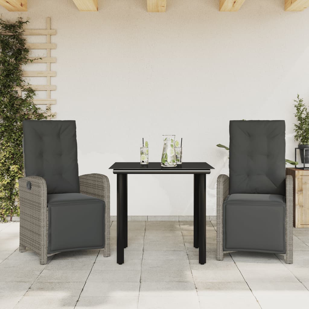 3-tlg. Bistro-Set mit Kissen Grau Poly Rattan 3-tlg. Bistro-Set mit Kissen Grau Poly Rattan