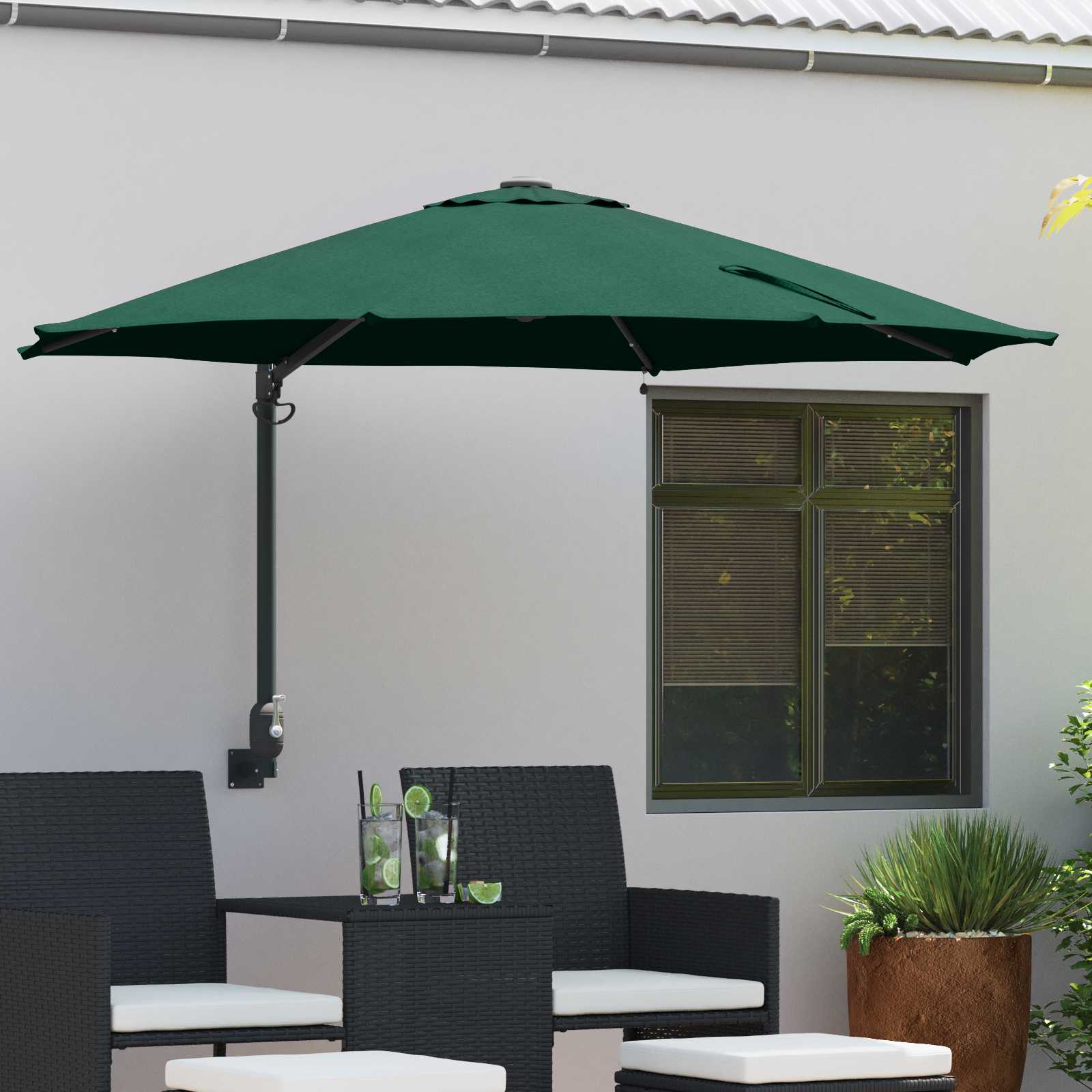 Wandmontierter Gartenparasol mit LEDs Grün 248 cm Wandmontierter Gartenparasol mit LEDs Grün 248 cm