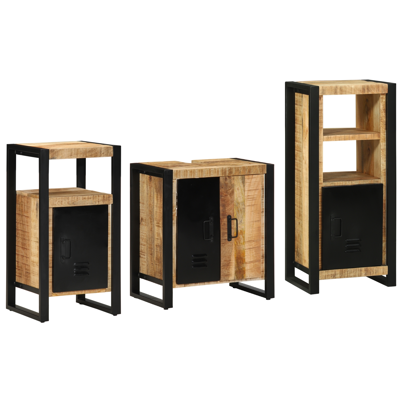 Badezimmermöbel Set mit Regal 3 pcs Braun Massives Mango-Holz Badezimmermöbel Set mit Regal 3 pcs Braun Massives Mango-Holz