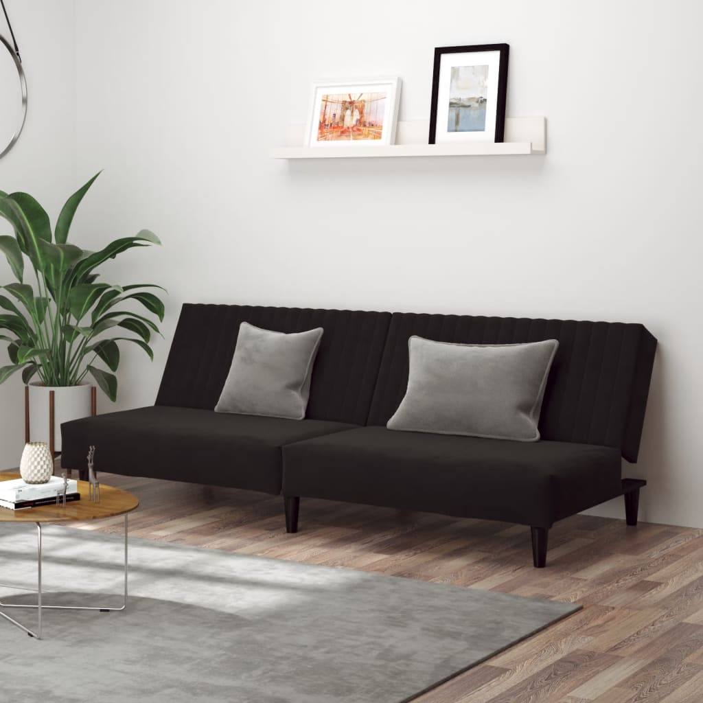 Schlafsofa 2-Sitzer Schwarz Samt Schlafsofa 2-Sitzer Schwarz Samt