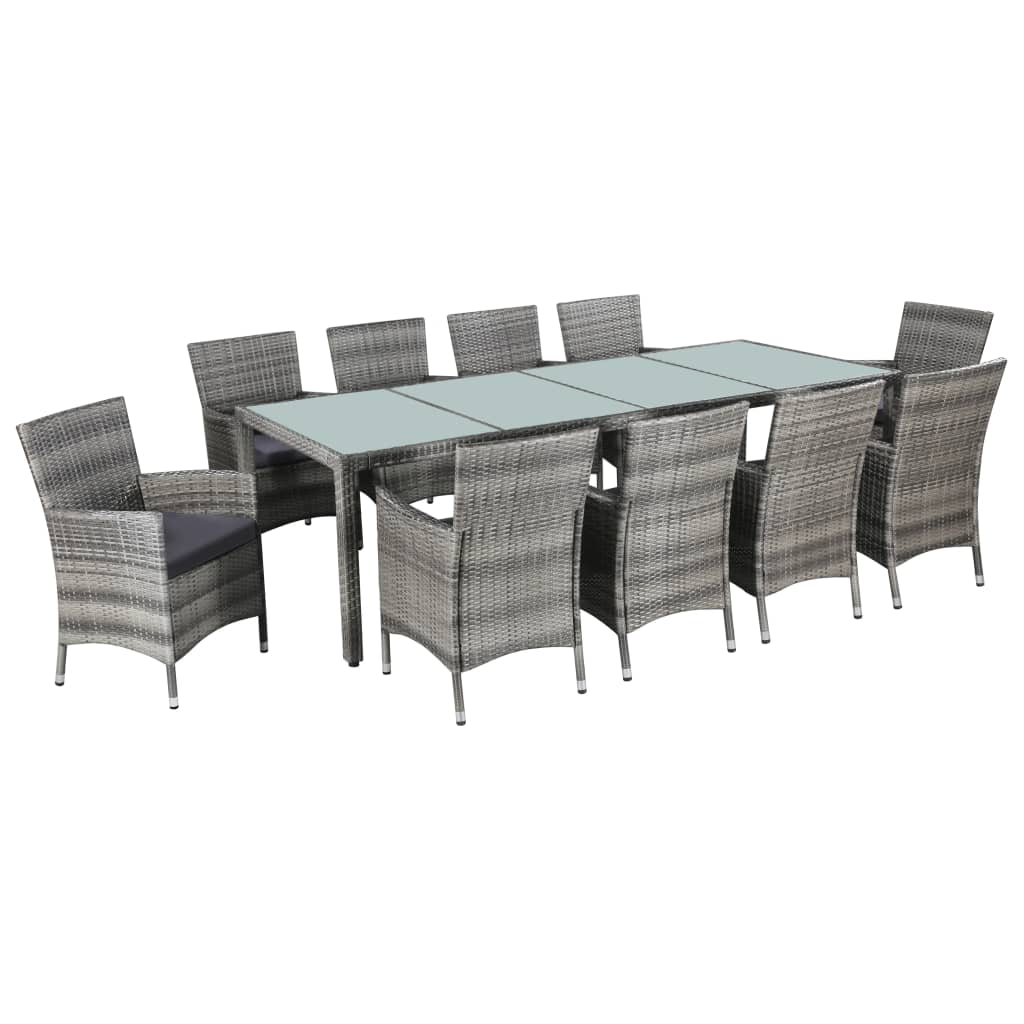 11-tlg. Garten-Essgruppe mit Kissen Poly-Rattan Grau 11-tlg. Garten-Essgruppe mit Kissen Poly-Rattan Grau