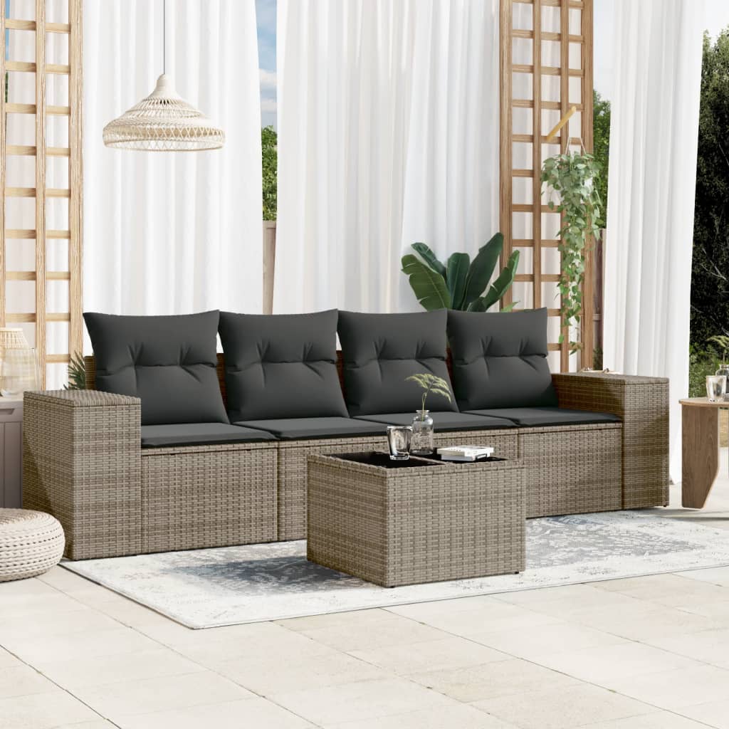 5-tlg. Garten-Sofagarnitur mit Kissen Grau Poly Rattan 5-tlg. Garten-Sofagarnitur mit Kissen Grau Poly Rattan