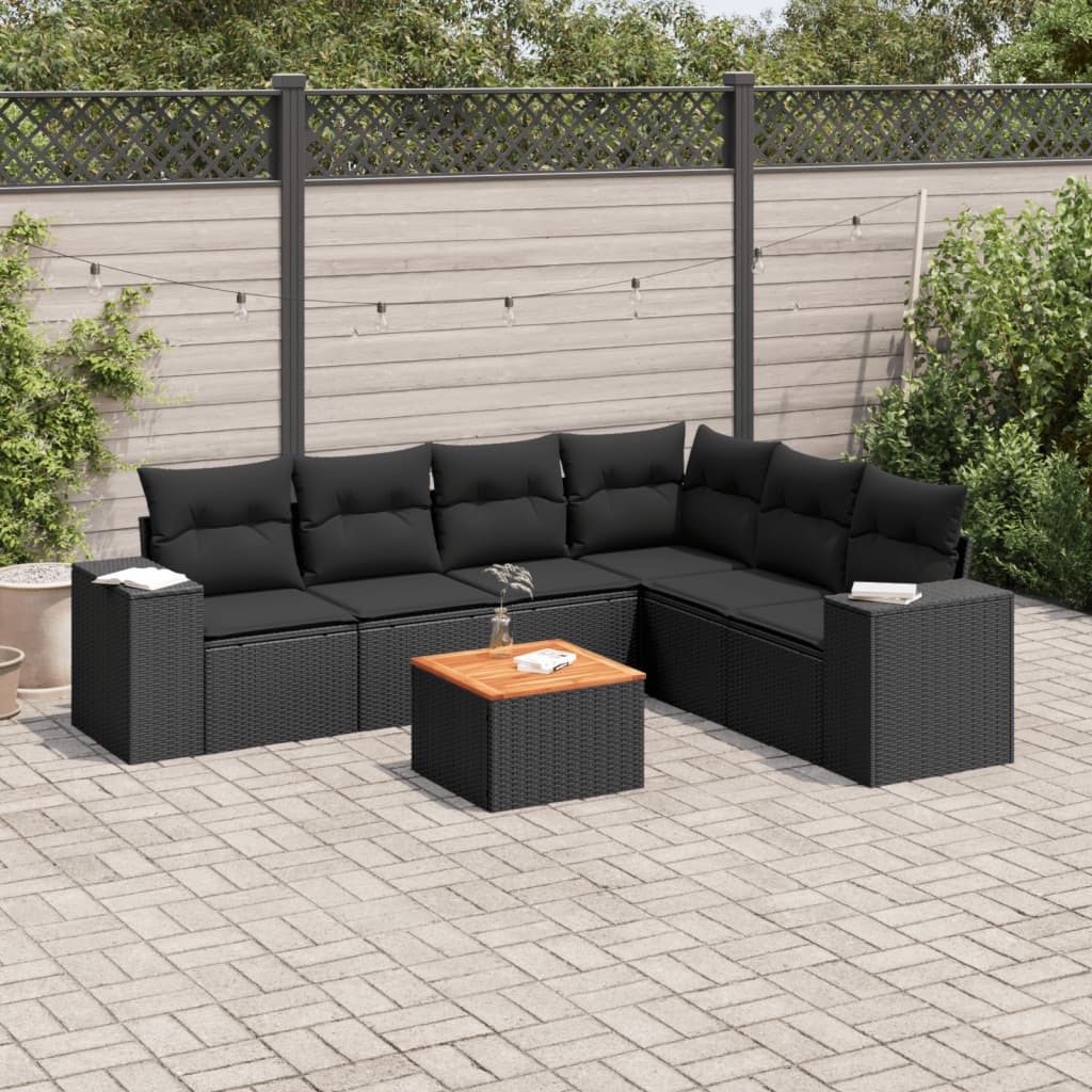 7-tlg. Garten-Sofagarnitur mit Kissen Schwarz Poly Rattan 7-tlg. Garten-Sofagarnitur mit Kissen Schwarz Poly Rattan