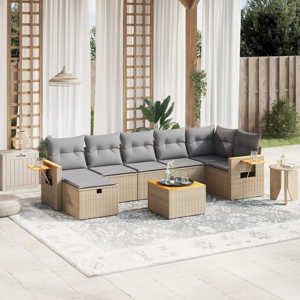 8-tlg. Garten-Sofagarnitur mit Kissen Beige Poly Rattan 8-tlg. Garten-Sofagarnitur mit Kissen Beige Poly Rattan