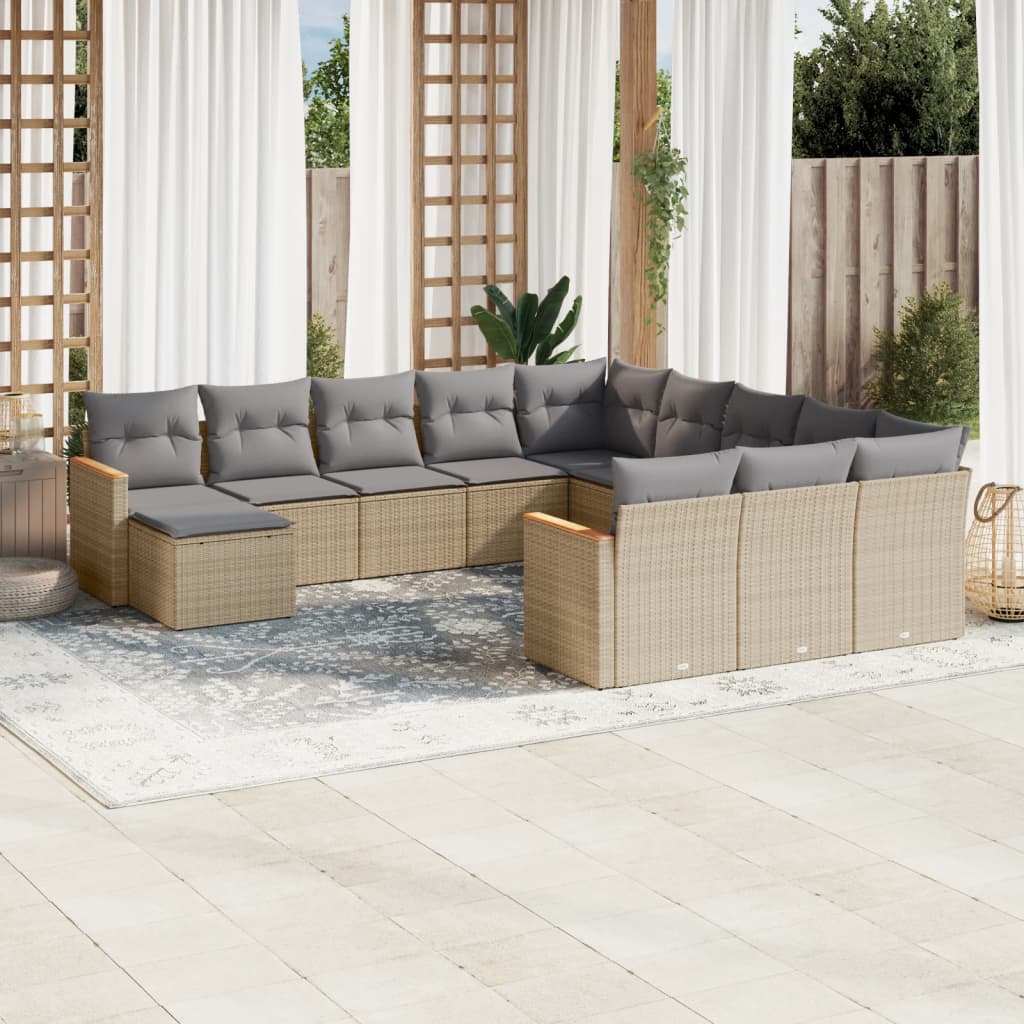 12-tlg. Garten-Sofagarnitur mit Kissen Beige Poly Rattan 12-tlg. Garten-Sofagarnitur mit Kissen Beige Poly Rattan