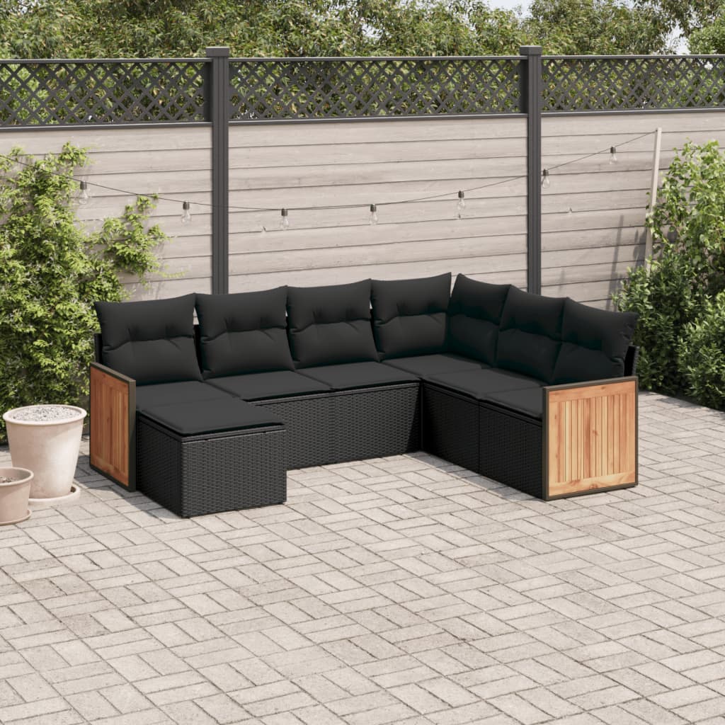 7-tlg. Garten-Sofagarnitur mit Kissen Schwarz Poly Rattan 7-tlg. Garten-Sofagarnitur mit Kissen Schwarz Poly Rattan