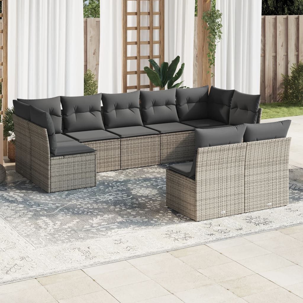 9-tlg. Garten-Sofagarnitur mit Kissen Grau Poly Rattan 9-tlg. Garten-Sofagarnitur mit Kissen Grau Poly Rattan