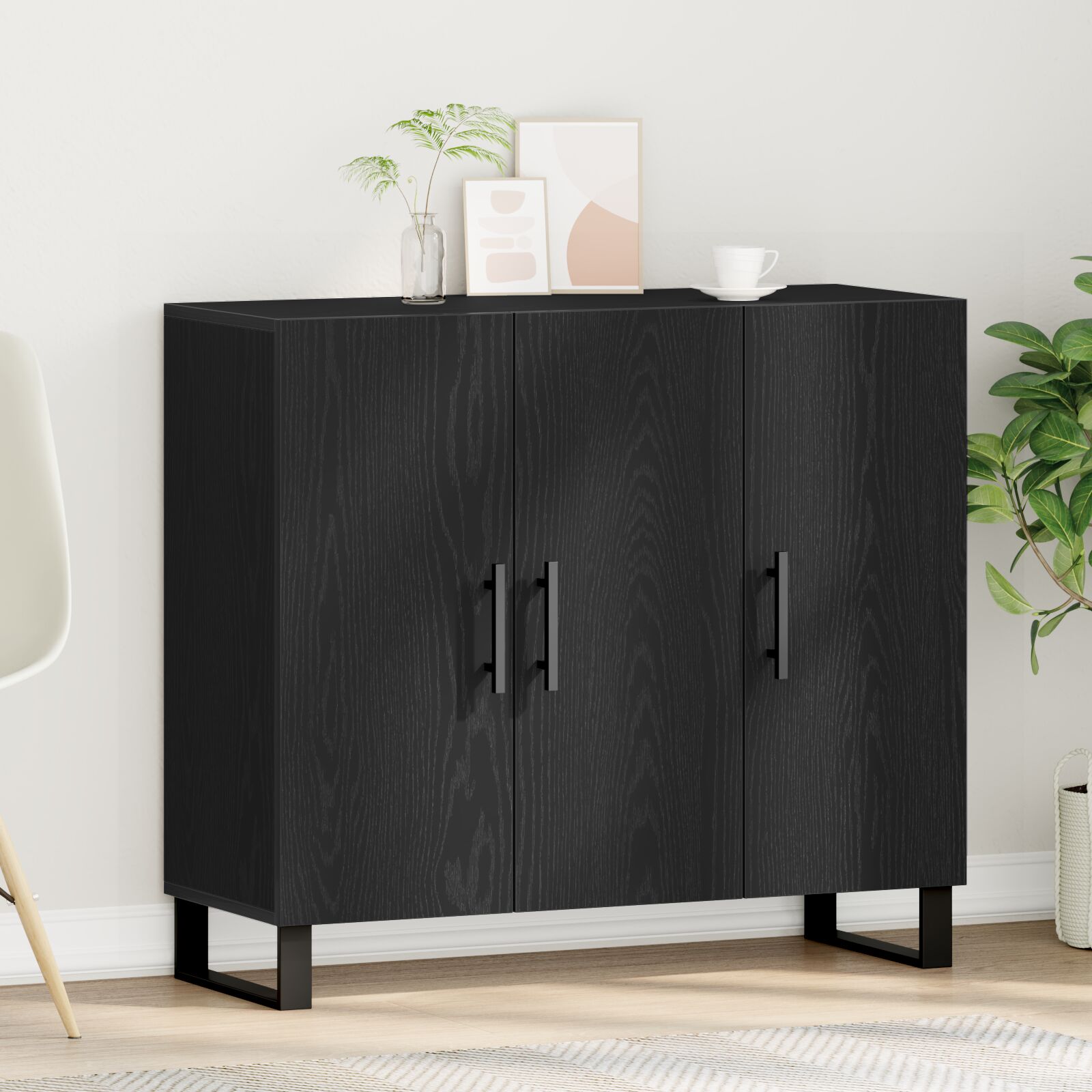 vidaXL Sideboard mit 3 Türen Schwarz Eiche 90x34x80 cm Holzwerkstoff