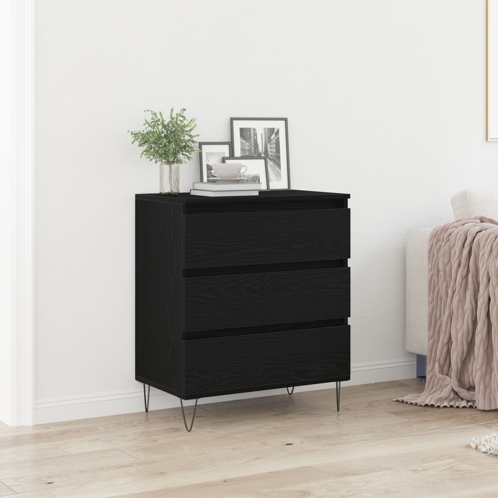 vidaXL Sideboard mit Schubladen Schwarz Eiche 60x35x70 cm Engineering Holz