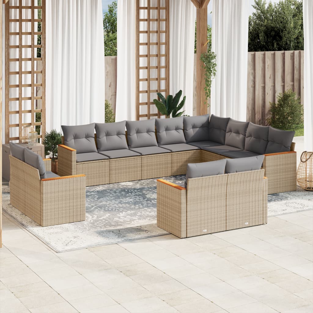 12-tlg. Garten-Sofagarnitur mit Kissen Beige Poly Rattan 12-tlg. Garten-Sofagarnitur mit Kissen Beige Poly Rattan