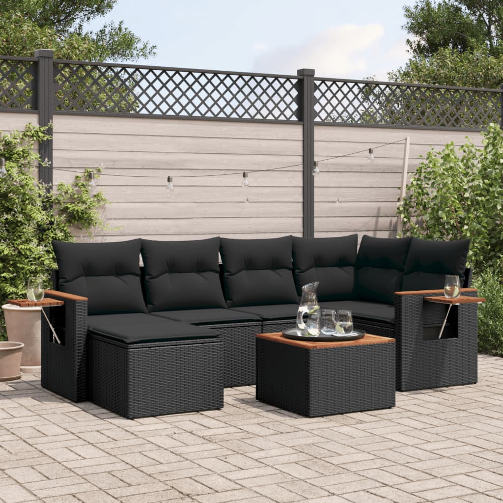 7-tlg. Garten-Sofagarnitur mit Kissen Schwarz Poly Rattan 7-tlg. Garten-Sofagarnitur mit Kissen Schwarz Poly Rattan
