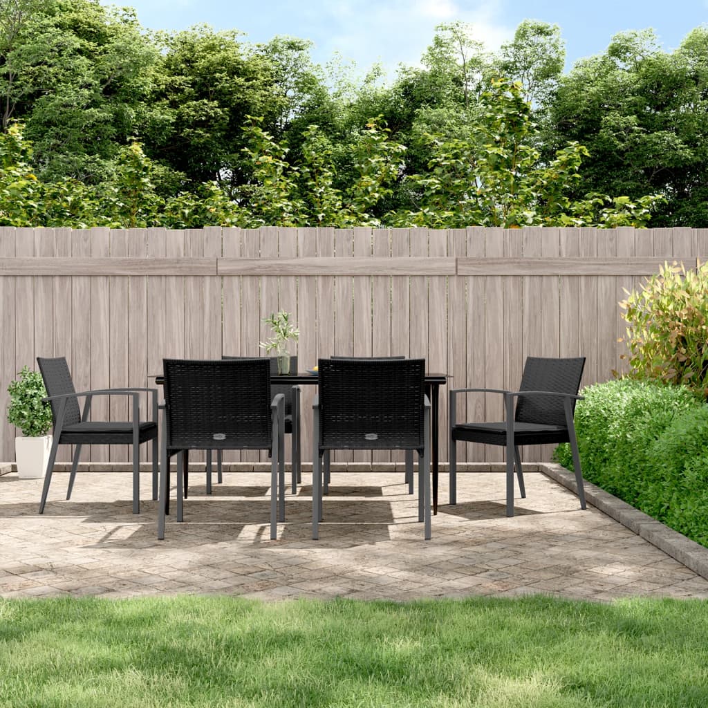 7-tlg. Garten-Essgruppe mit Kissen Poly Rattan und Stahl