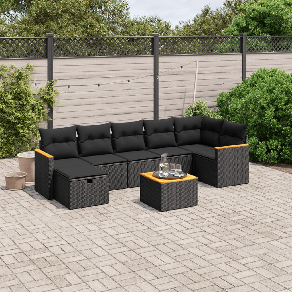 8-tlg. Garten-Sofagarnitur mit Kissen Schwarz Poly Rattan 8-tlg. Garten-Sofagarnitur mit Kissen Schwarz Poly Rattan